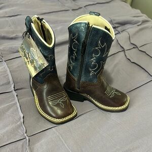 Brown and Blue Western Cowboy Boots